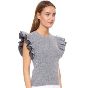 Club Monaco Eris Ruffle Sleeve Marled Merino Wool Sweater Top